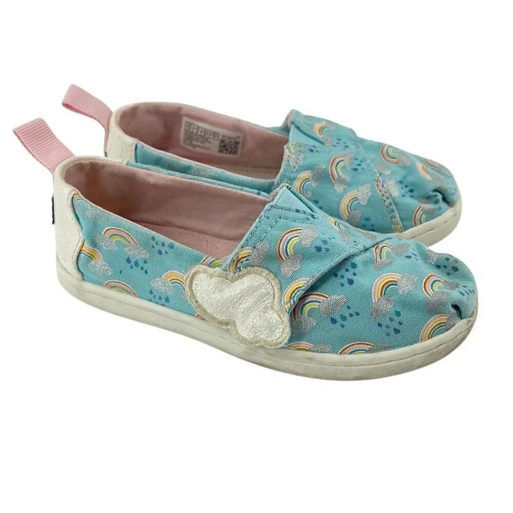 TOMS Kids Alpargata Weather Slip-On Shoes – Blue Rainbow Print – Size 10